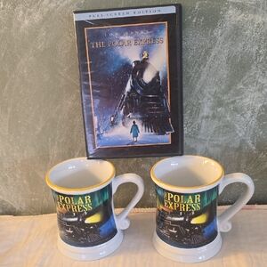 2 Polar Express Themed Mugs & The Polar Express DVD ..movie Night